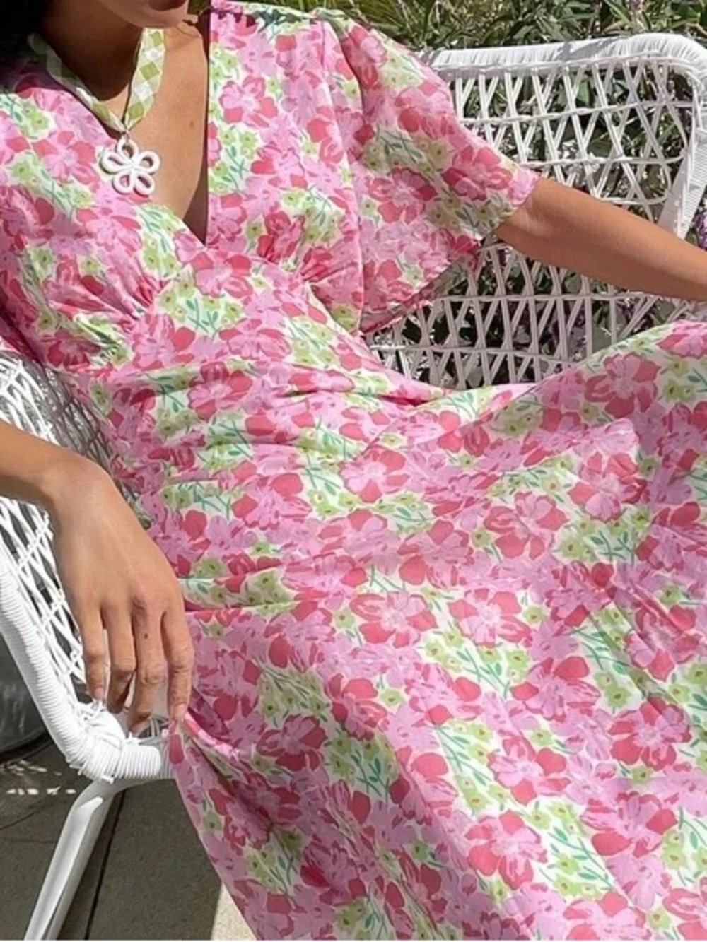 Lisa Says Gah Grace Dress Pink Green Floral Cotton Flutter Sleeve Maxi Dress S
